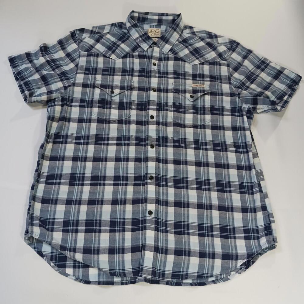 Lucky Brand Sportswear Men's Western Pearl Snap Button Up Blue Plaid Shirt Sz L - Picture 10 of 16